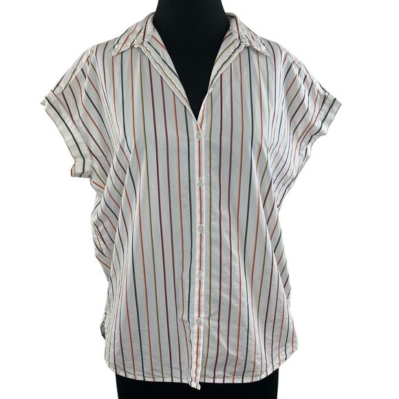 MADEWELL White Sadie Stripe Short Sleeve Button-Down Central Shirt Size S - Picture 1 of 8